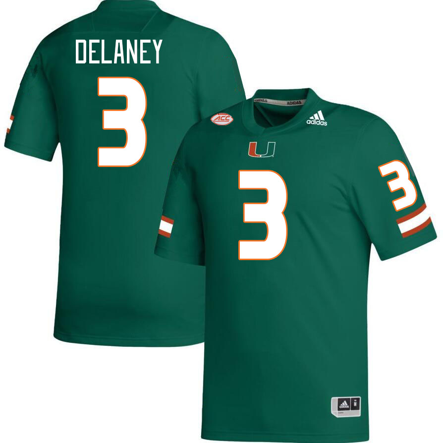 #3 Dee Delaney Miami Hurricanes Jerseys Football Stitched-Green